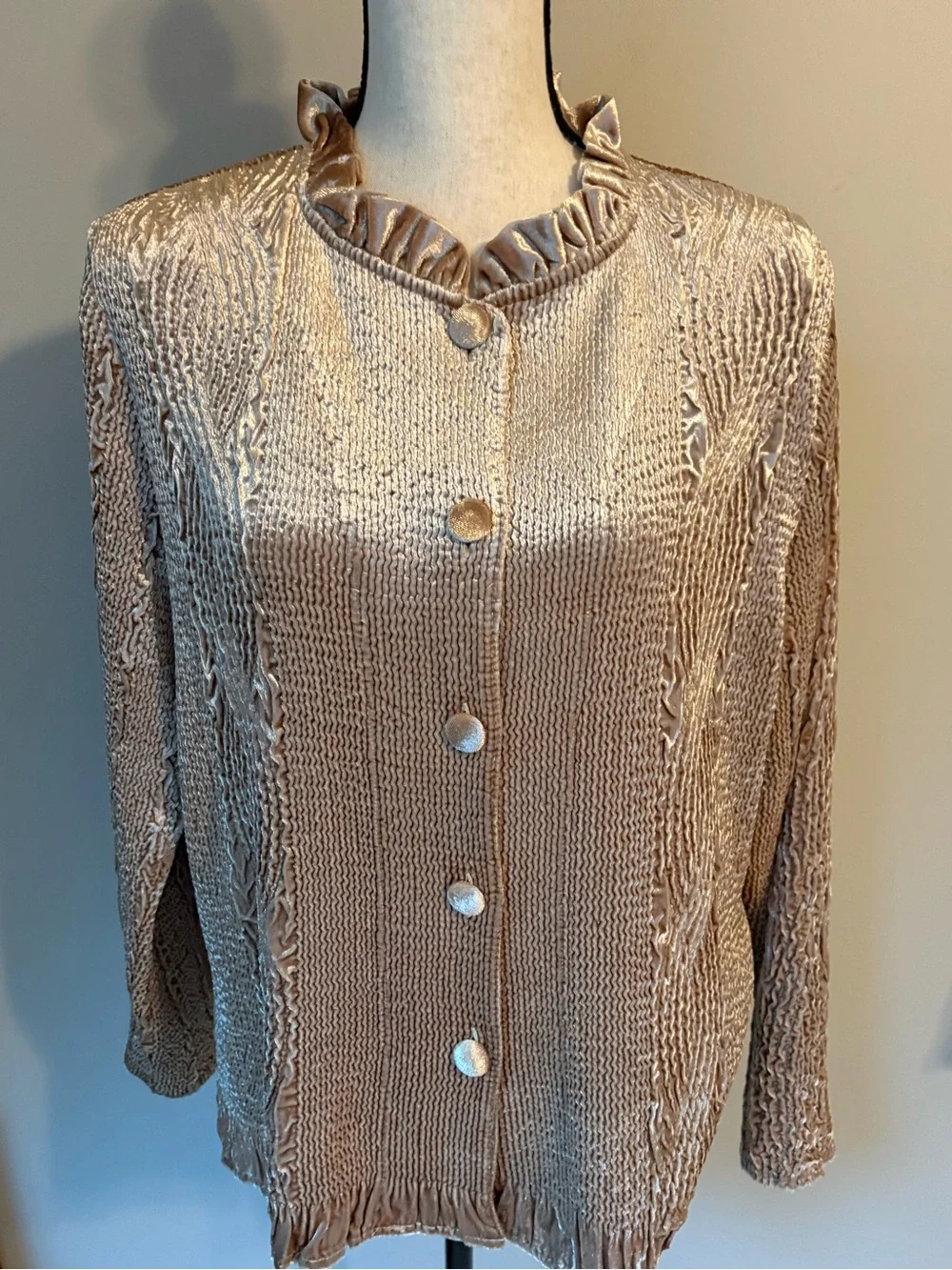 Chico's Rippled Ruffle Keily Jacket in Pale Stardust | Women's Size 3 / XL - Picture 3 of 12